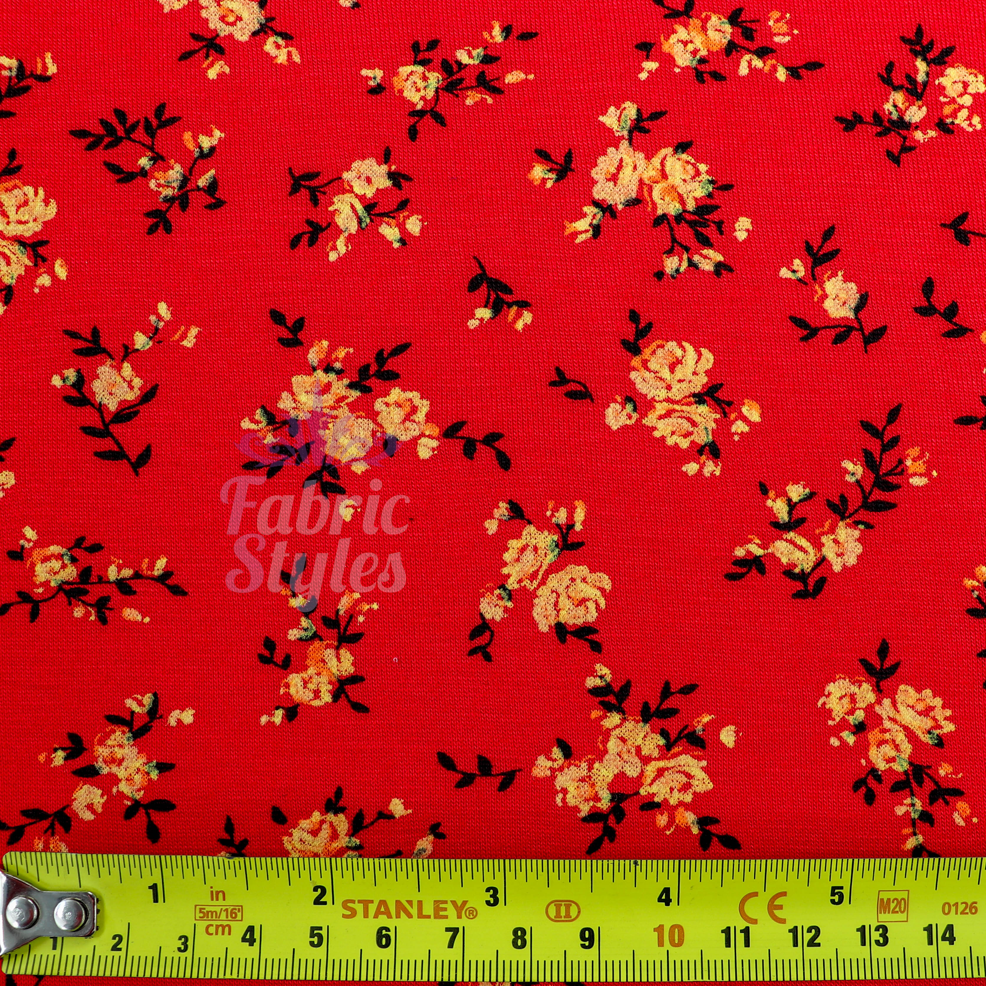 Red Floral Viscose Elastane Fabric