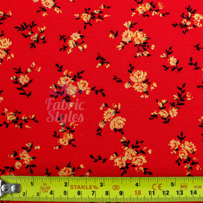 Red Floral Viscose Elastane Fabric