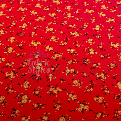 Red Floral Viscose Elastane Fabric