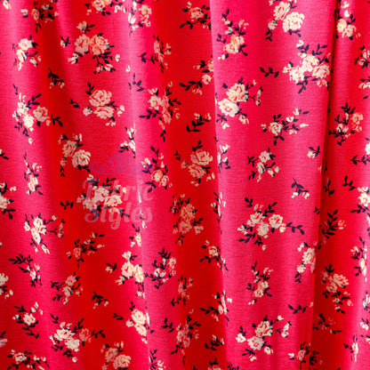 Red Floral Viscose Elastane Fabric