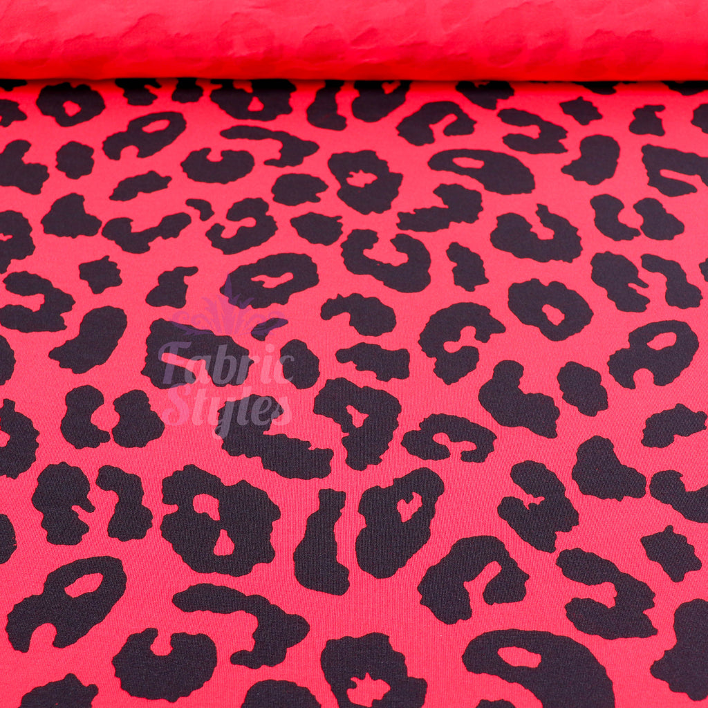 Red Leopard Animal Viscose Elastane Fabric