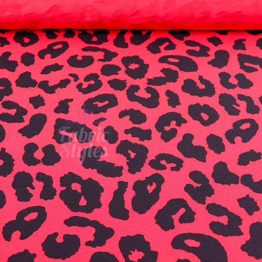 Red Leopard Animal Viscose Elastane Fabric