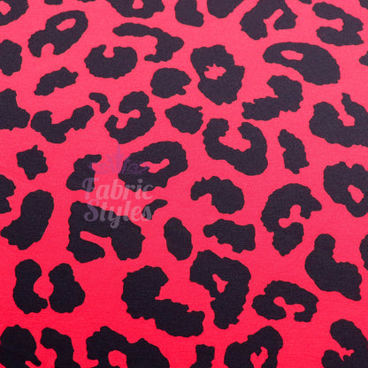 Red Leopard Animal Viscose Elastane Fabric