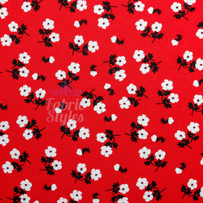 Red Ditsy Black White Viscose Elastane Fabric