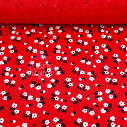 Red Ditsy Black White Viscose Elastane Fabric