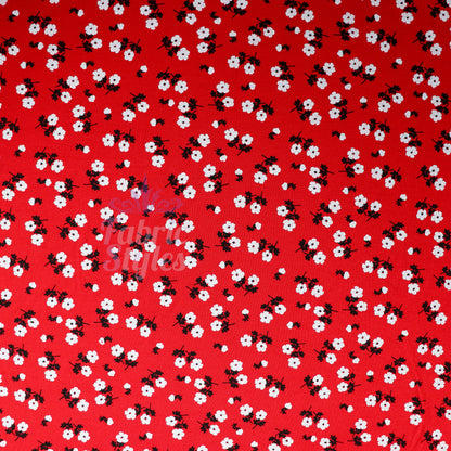 Red Ditsy Black White Viscose Elastane Fabric