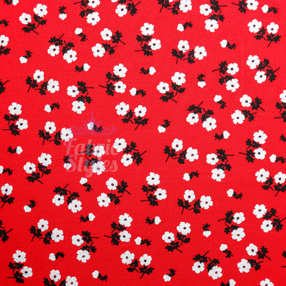 Red Ditsy Black White Viscose Elastane Fabric