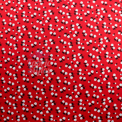Red Ditsy Black White Viscose Elastane Fabric