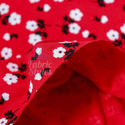 Red Ditsy Black White Viscose Elastane Fabric