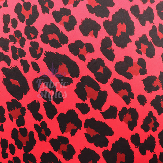 Red Leopard Print Viscose Elastane Fabric