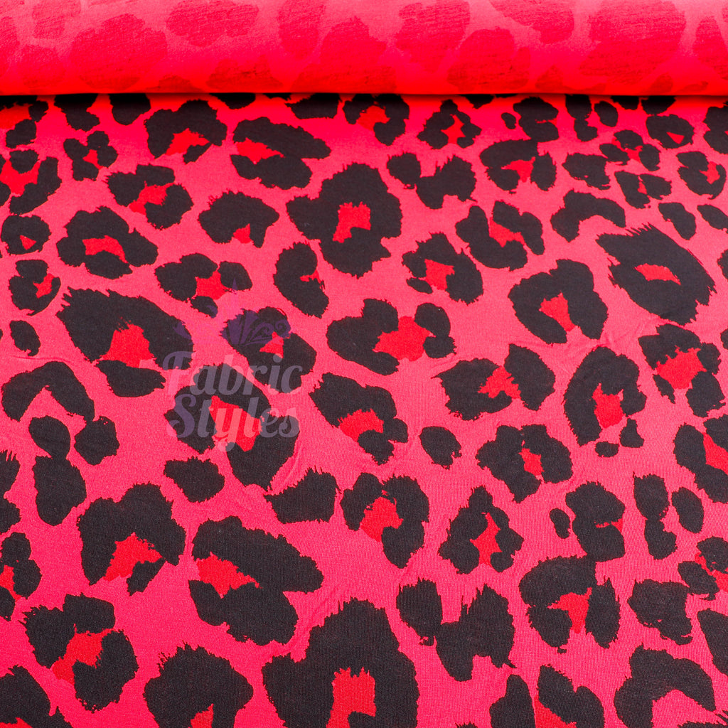 Red Leopard Print Viscose Elastane Fabric