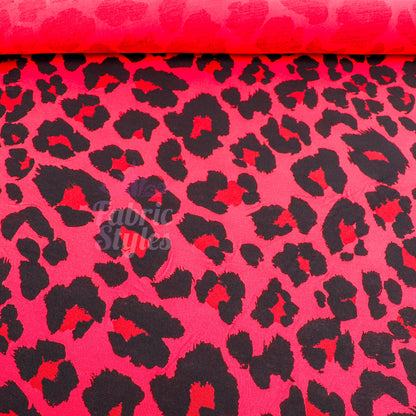 Red Leopard Print Viscose Elastane Fabric