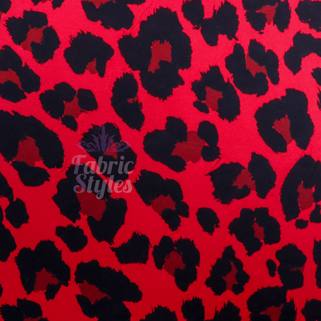 Red Leopard Print Viscose Elastane Fabric