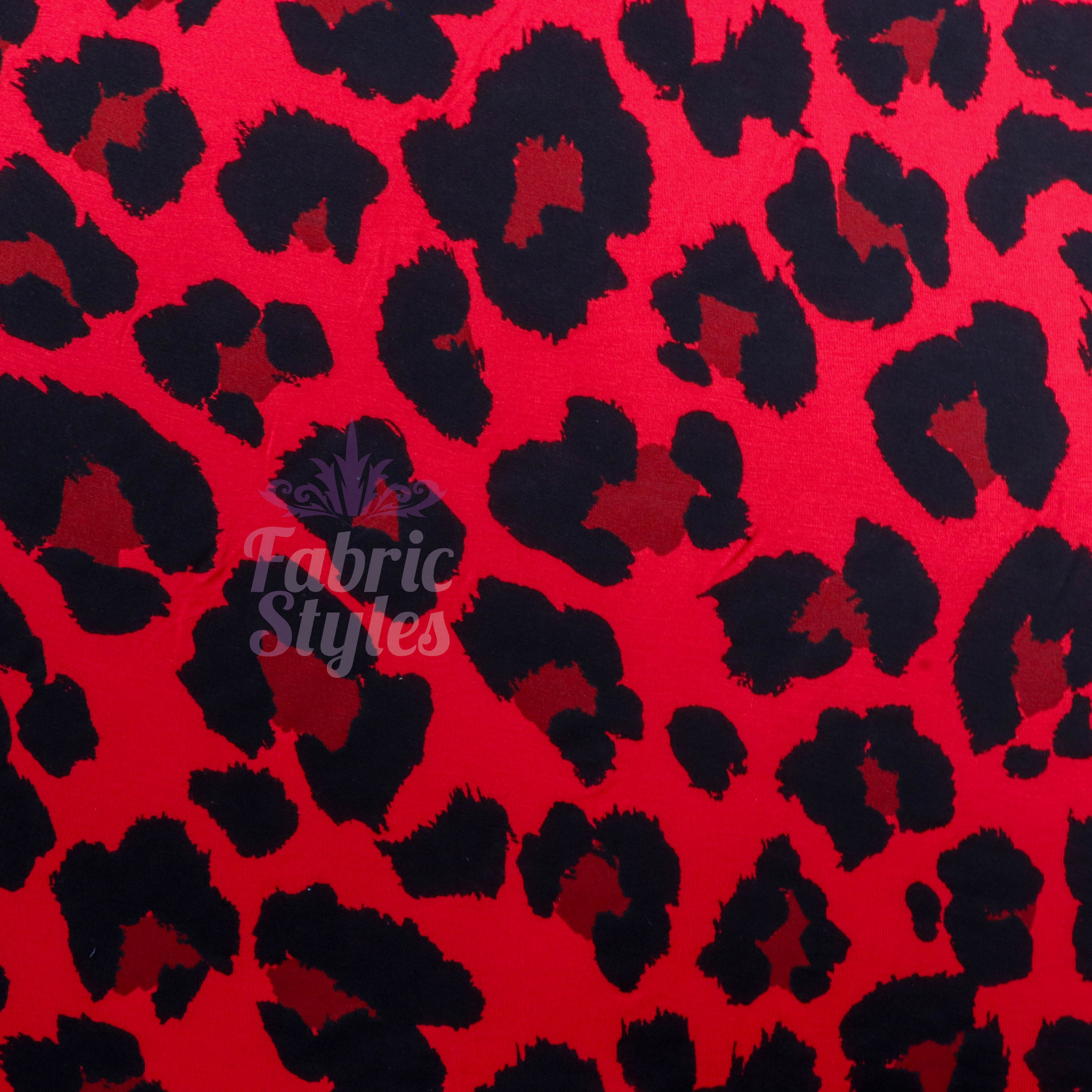 Red Leopard Print Viscose Elastane Fabric