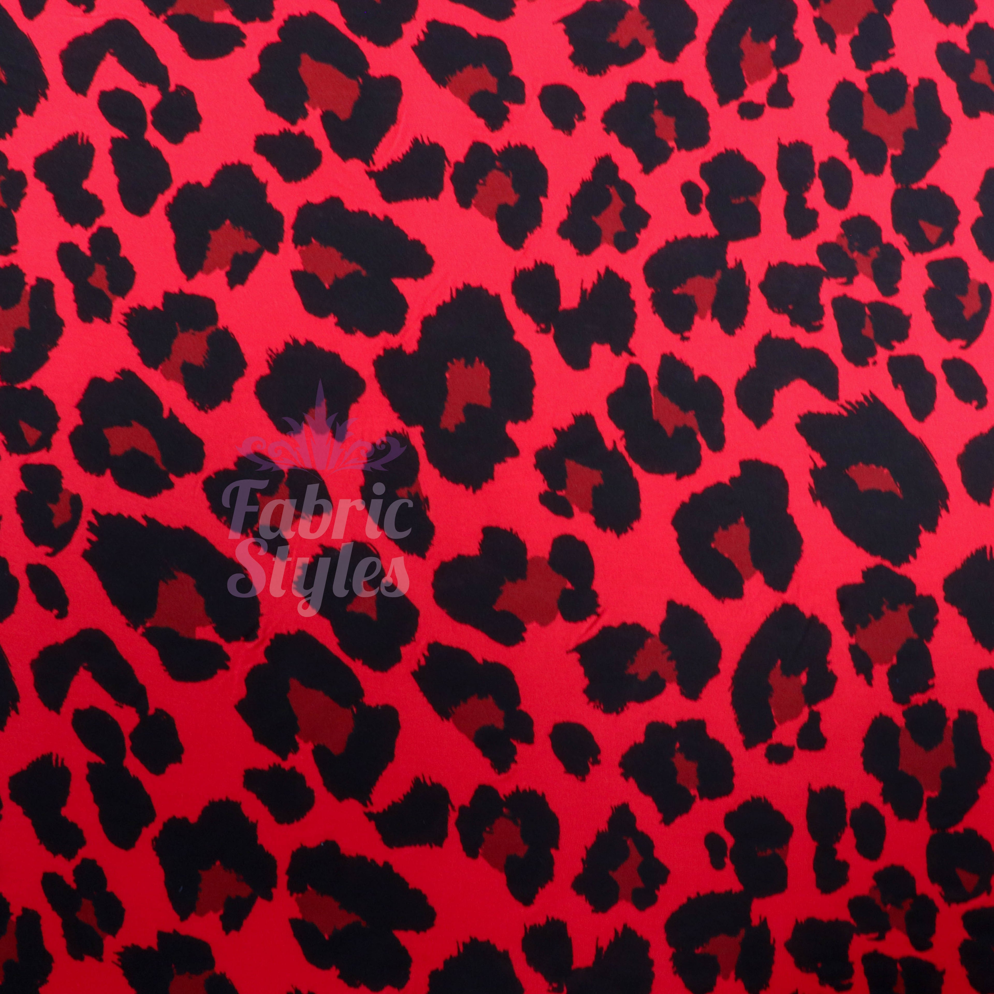 Red Leopard Print Viscose Elastane Fabric