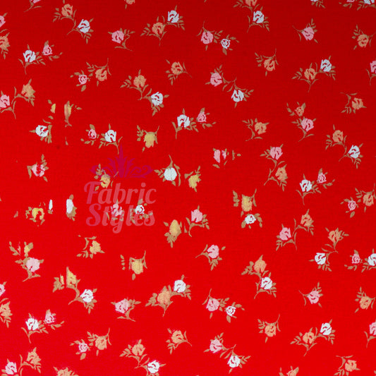 Red Ditsy White Yellow Viscose Elastane Fabric