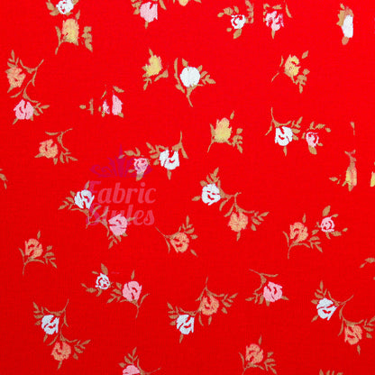 Red Ditsy White Yellow Viscose Elastane Fabric