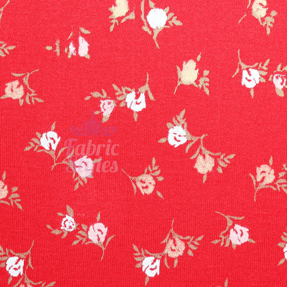 Red Ditsy White Yellow Viscose Elastane Fabric