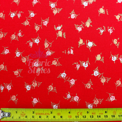 Red Ditsy White Yellow Viscose Elastane Fabric