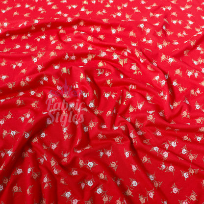 Red Ditsy White Yellow Viscose Elastane Fabric