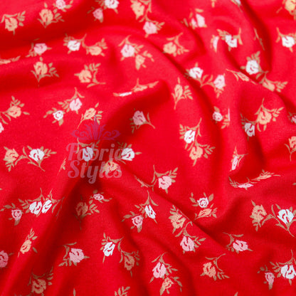 Red Ditsy White Yellow Viscose Elastane Fabric