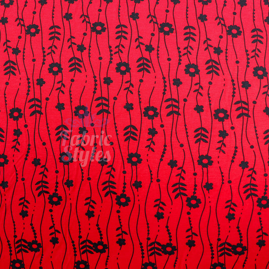 Red Stripe Floral Viscose Elastane Fabric