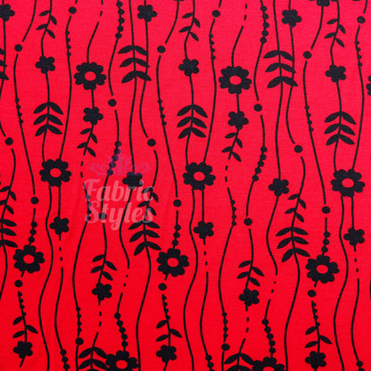 Red Stripe Floral Viscose Elastane Fabric