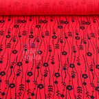 Red Stripe Floral Viscose Elastane Fabric