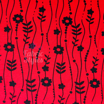 Red Stripe Floral Viscose Elastane Fabric