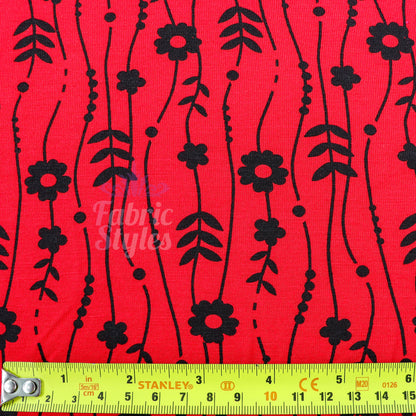 Red Stripe Floral Viscose Elastane Fabric