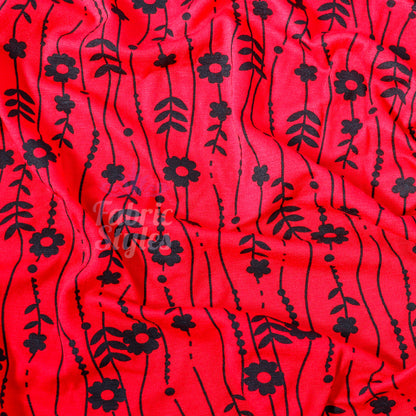 Red Stripe Floral Viscose Elastane Fabric