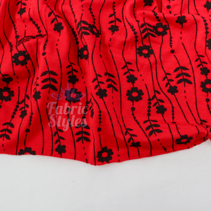 Red Stripe Floral Viscose Elastane Fabric