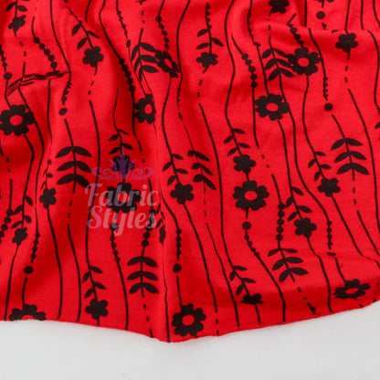 Red Stripe Floral Viscose Elastane Fabric