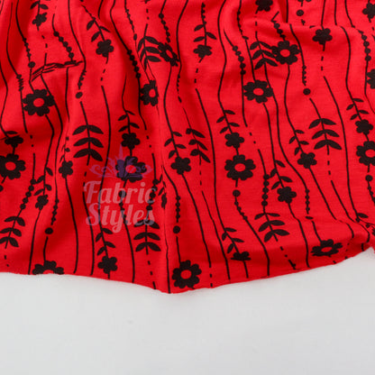 Red Stripe Floral Viscose Elastane Fabric