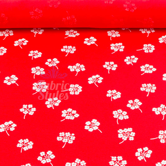Red Floral White Bouquet Viscose Elastane Fabric