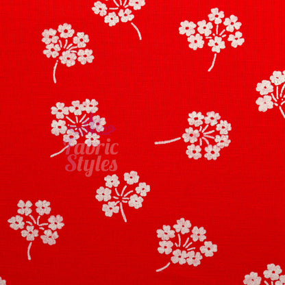 Red Floral White Bouquet Viscose Elastane Fabric
