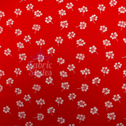 Red Floral White Bouquet Viscose Elastane Fabric