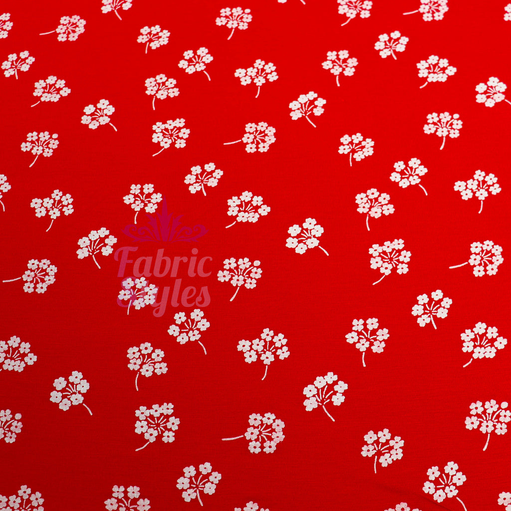 Red Floral White Bouquet Viscose Elastane Fabric