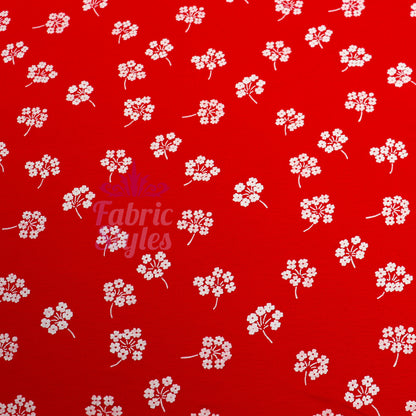 Red Floral White Bouquet Viscose Elastane Fabric