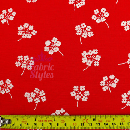 Red Floral White Bouquet Viscose Elastane Fabric