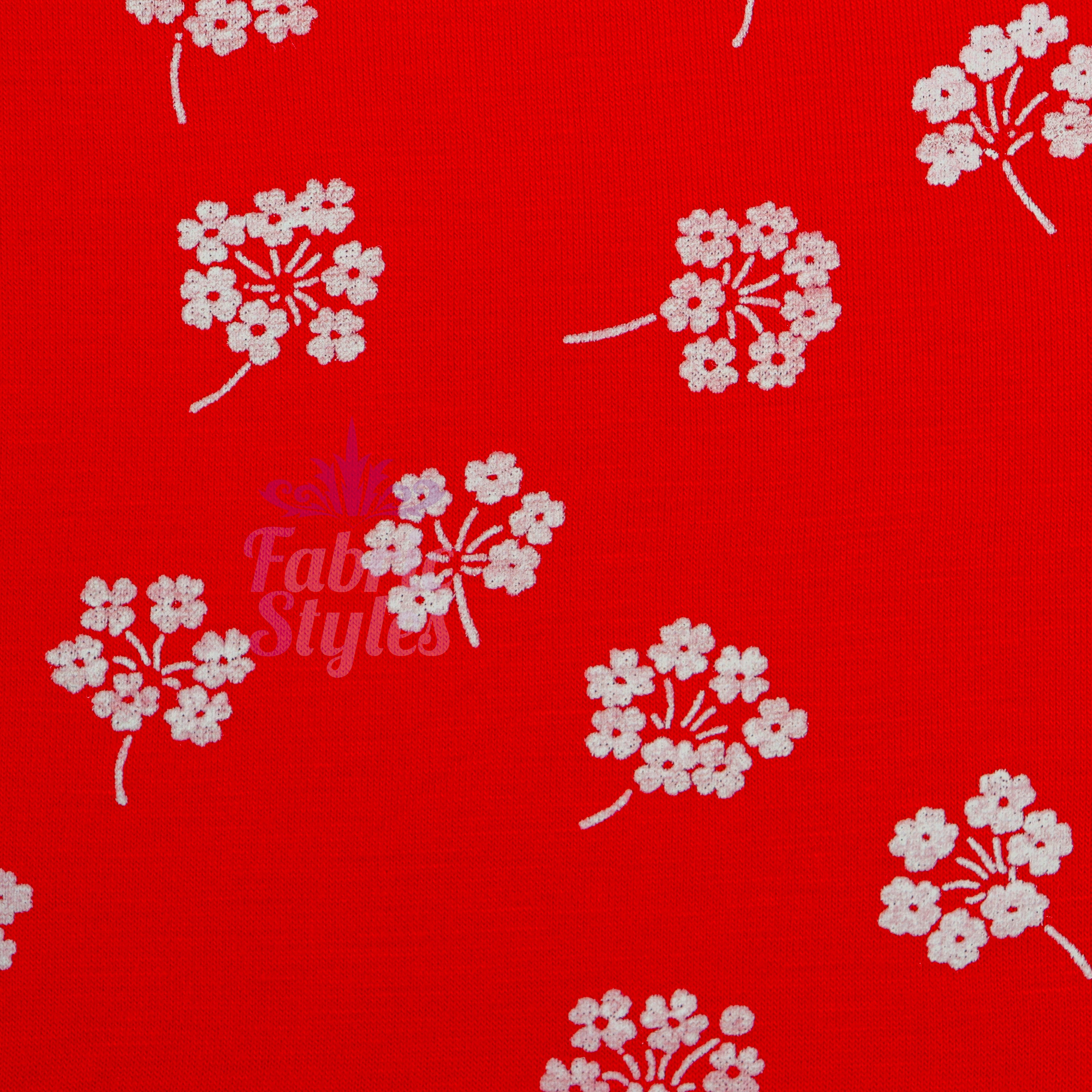 Red Floral White Bouquet Viscose Elastane Fabric