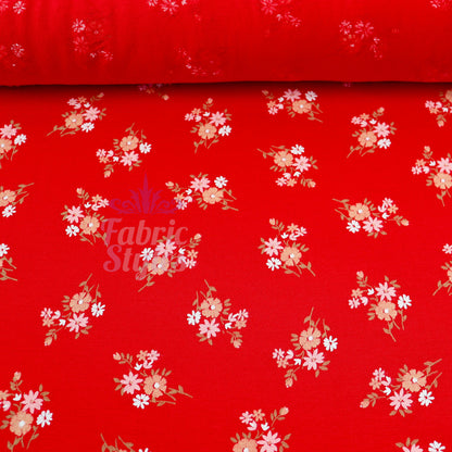 Red Floral Bouquet Viscose Elastane Fabric