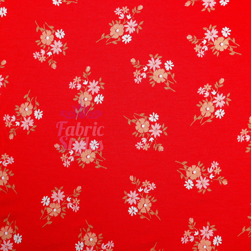 Red Floral Bouquet Viscose Elastane Fabric