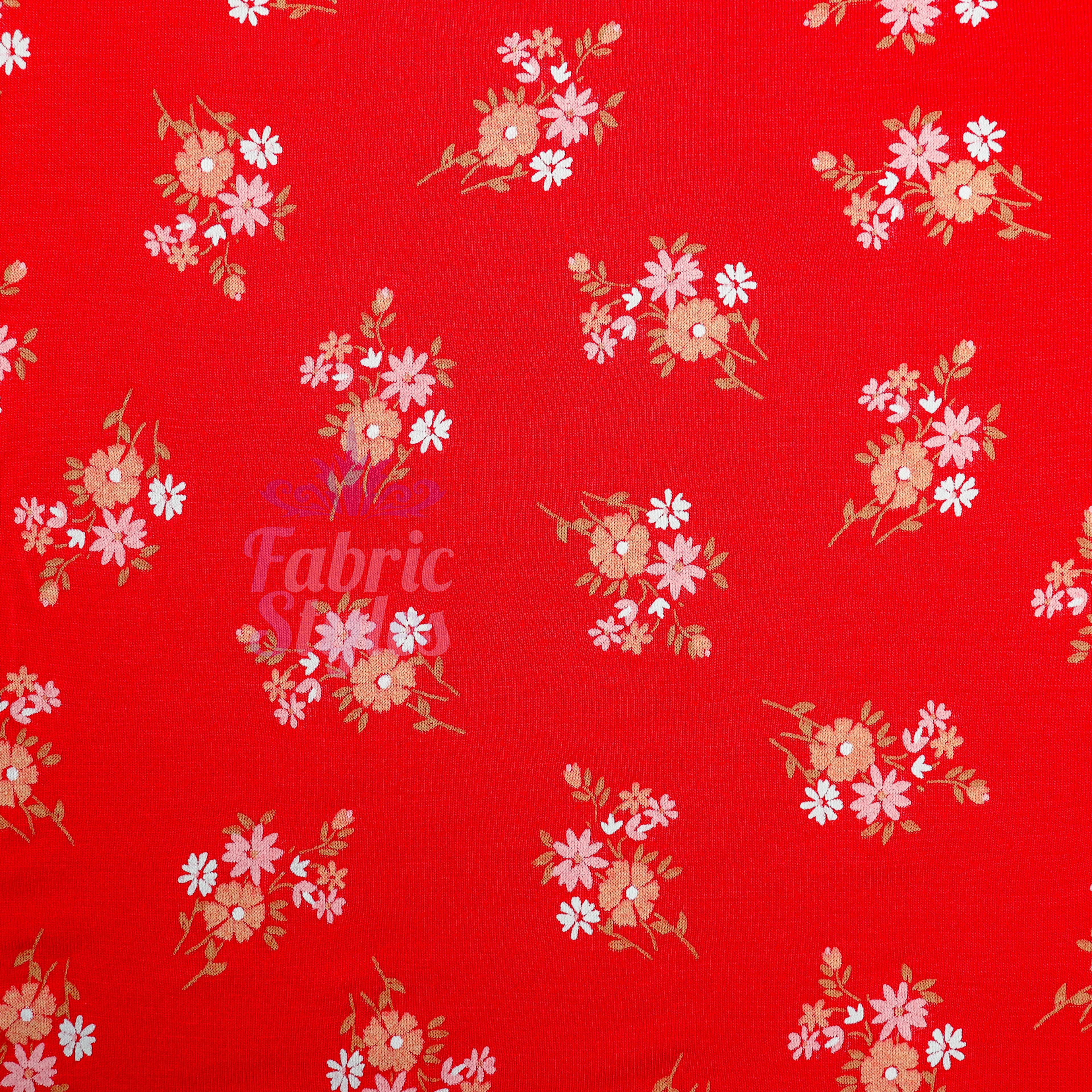 Red Floral Bouquet Viscose Elastane Fabric