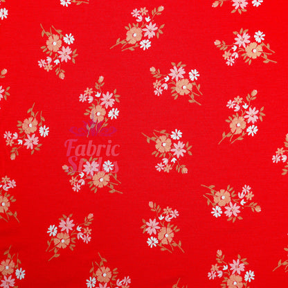 Red Floral Bouquet Viscose Elastane Fabric