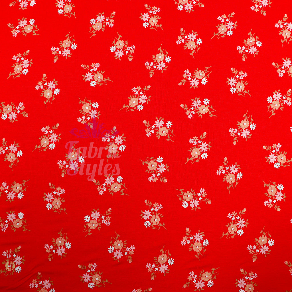 Red Floral Bouquet Viscose Elastane Fabric