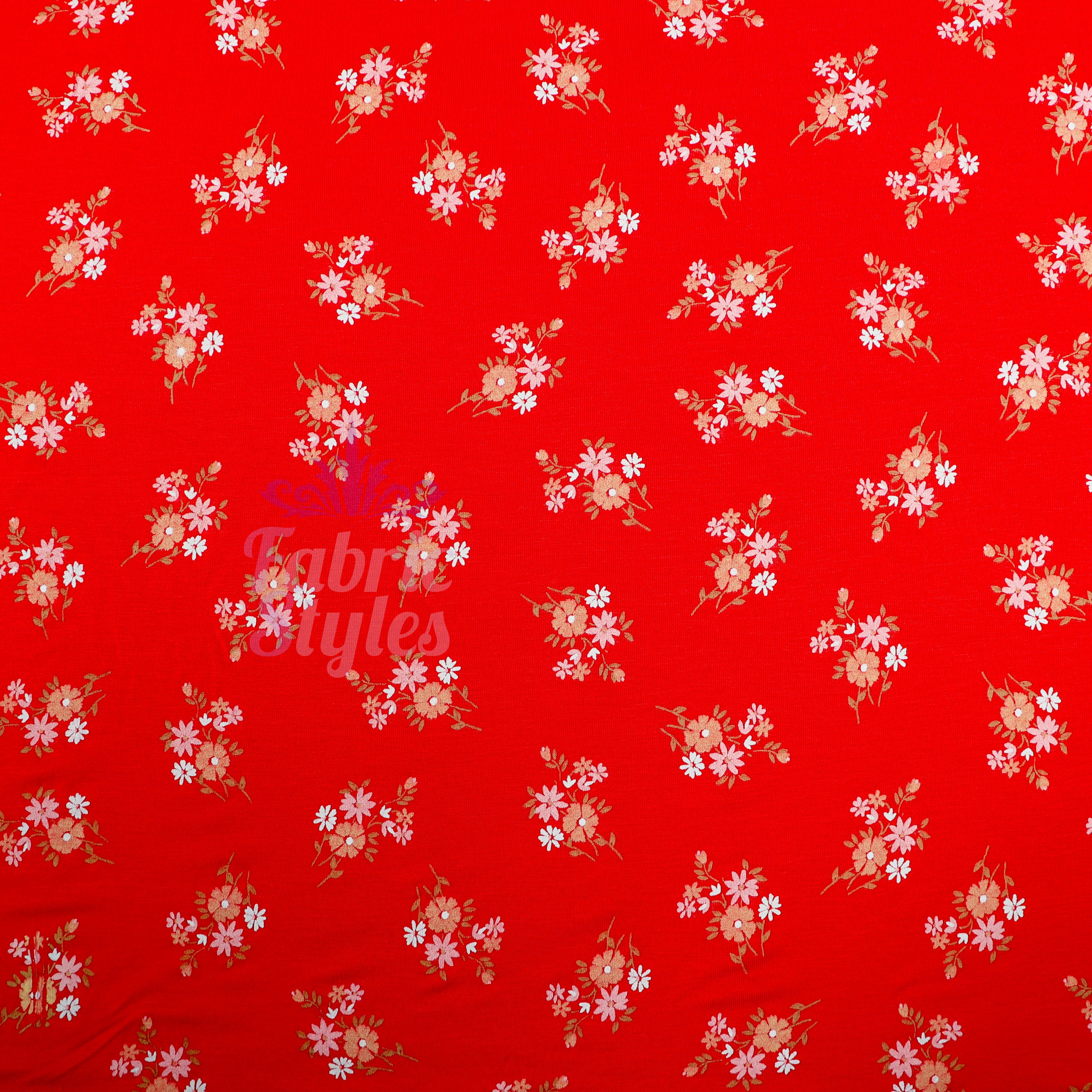 Red Floral Bouquet Viscose Elastane Fabric