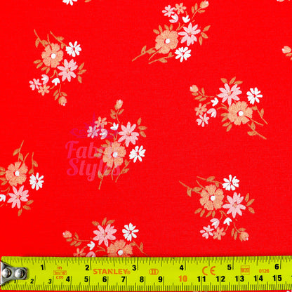 Red Floral Bouquet Viscose Elastane Fabric