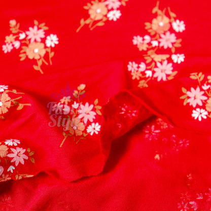 Red Floral Bouquet Viscose Elastane Fabric