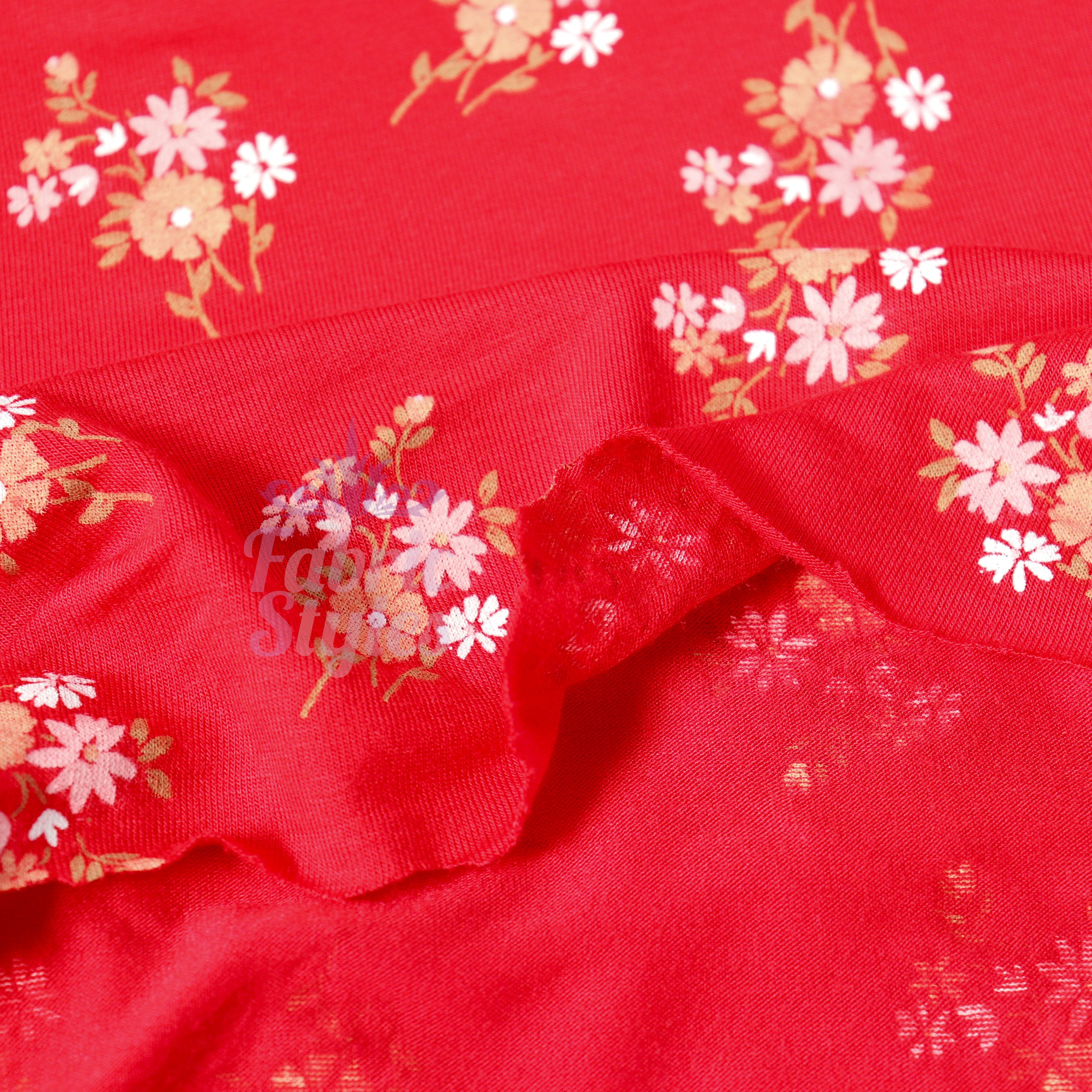 Red Floral Bouquet Viscose Elastane Fabric